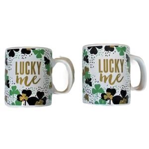 Irish St. Patricks Day Coffee Mugs "Lucky Me" Shamrocks‎ Clovers Ceramic Holiday